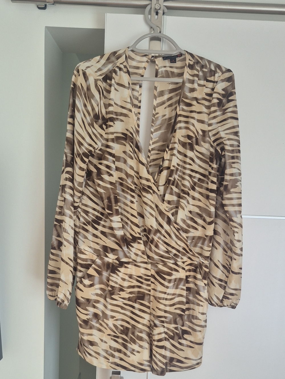 G by Guess Beige and Brown Zebra-Print Wrap Tunic